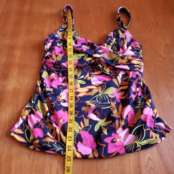 Lands End Tankini Swim Top Size 8 Deep Sea Jungle Print Blue Underwire NO PADS - Picture 7 of 11